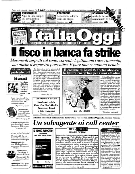 Italia oggi : quotidiano di economia finanza e politica